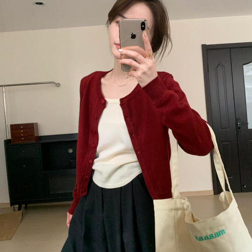 Versatile fashionable wool versatile short cardigan 2024 autumn new Korean style round neck temperament slimming sweater top