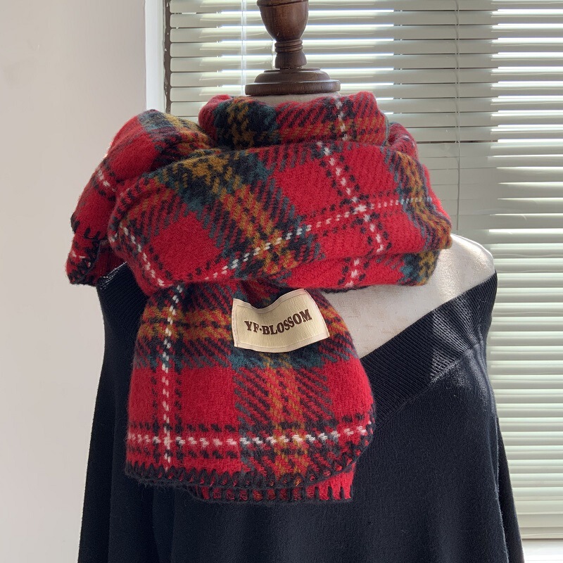 Lilac plaid imitation cashmere scarf for women winter 2024 new Korean version versatile high-end scarf shawl dual use