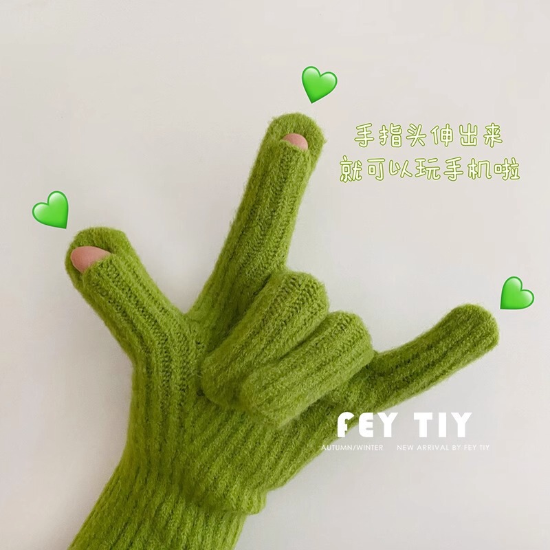 Korean niche brand touch screen wool knitted gloves for women new autumn and winter thickened warm hand protection five-finger gloves