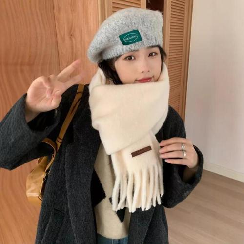2024 New Solid Color Wool Blended Couple Scarf Autumn and Winter Warm Scarf Korean Version Thickened Casual Advanced Versatile