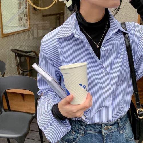 Striped shirt white women's new autumn top design niche layering wear with vertical striped shirt bottoming shirt