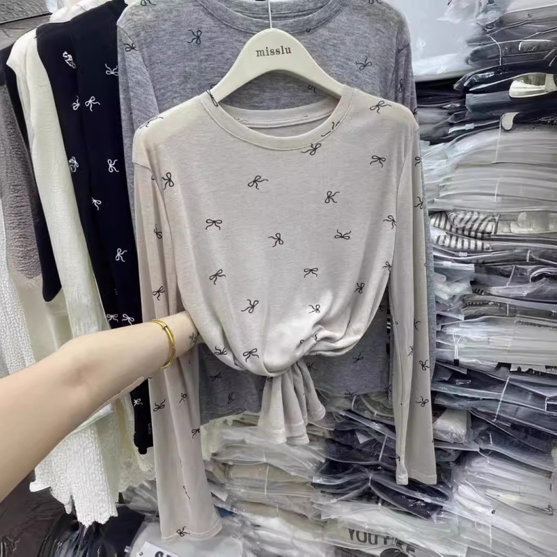 Lazy polka dot sun protection clothing for women 2024 summer new versatile round neck loose long-sleeved T-shirt