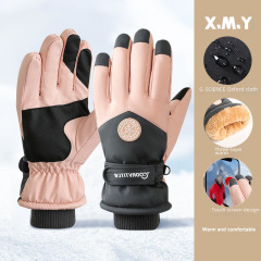 Ski gloves for men and women, velvet, warm, windproof and coldproof, outdoor cycling touch screen couples, winter warm cross-border gloves