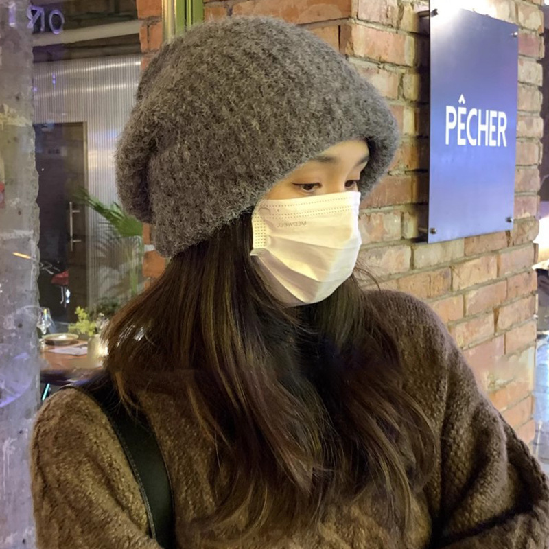 Internet celebrity big head circumference knitted hat for women autumn and winter Japanese solid color versatile wool beanie hat ear protection warm pile hat