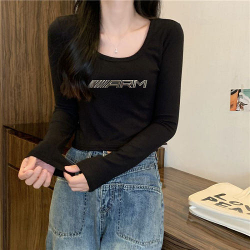 】Threaded polyester】(Free version on all platforms) Korean version autumn and winter bottoming long-sleeved T-shirt pure desire top for women