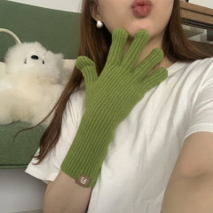 Korean fashion wool solid color extended gloves fingerless unlock mobile phone soft girl wool winter warm long knitted gloves trendy