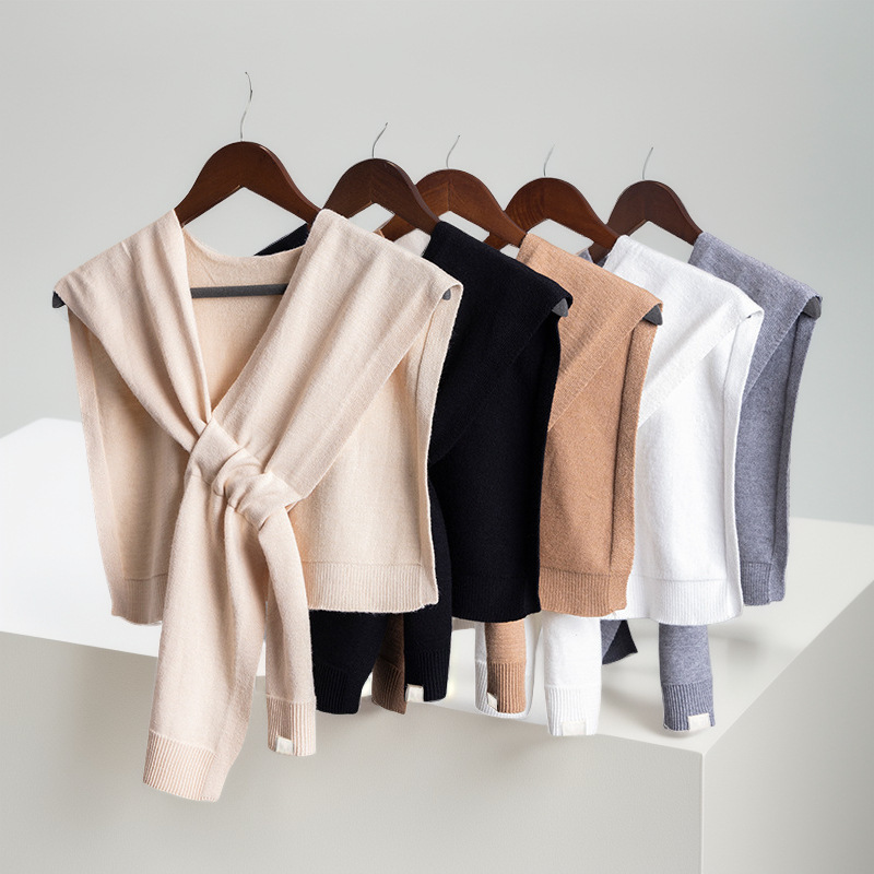 New outer wear solid color knitted decorative small shawl for women summer sun protection office air conditioning neck protection cross small vest