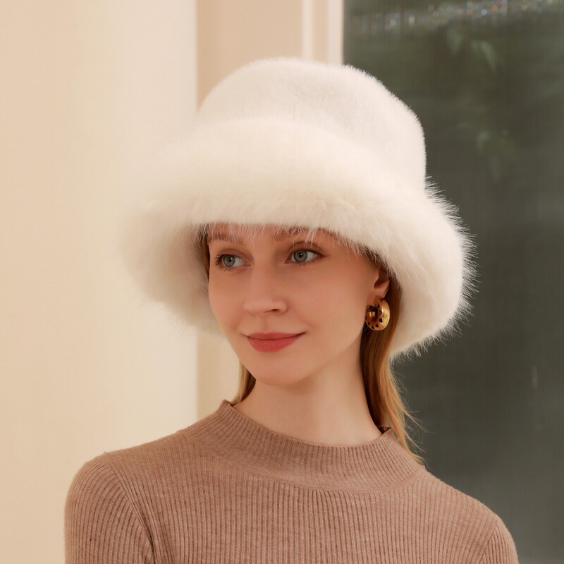 High-end imitation fur mink fur fluffy fisherman's hat for women, ladies' style large head circumference plush hat, fashionable warm pullover hat