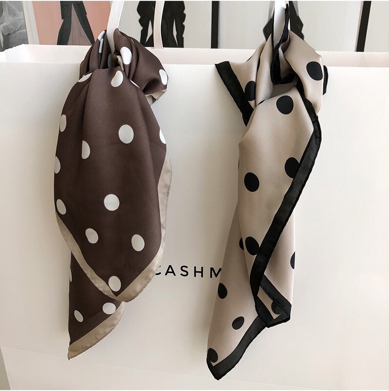 Factory direct sales milk tea color polka dot silk scarf Korean ins retro small square scarf fashion decoration versatile small scarf
