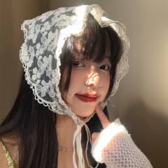 French headscarf for summer women, pastoral style, white lace triangle headscarf, wholesale headband, headband, fashion internet celebrity flowers