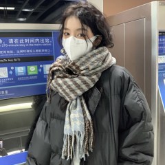 Student retro simple houndstooth plaid scarf tassel Korean version versatile warm color-blocked plaid scarf for women winter