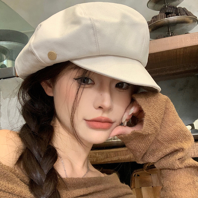 Fashionable temperament British style beret women's spring new small brim octagonal hat Japanese simple style newsboy hat