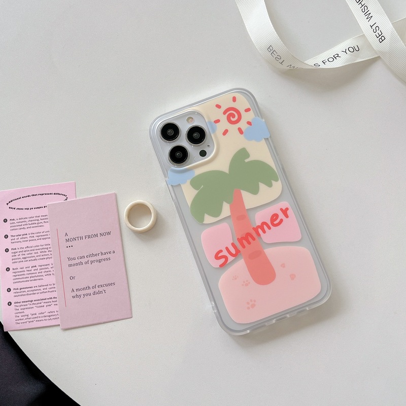 Frosted double-layer printed summer coconut tree suitable for iphone13pro niche max apple 12 mobile phone case 14 women 11