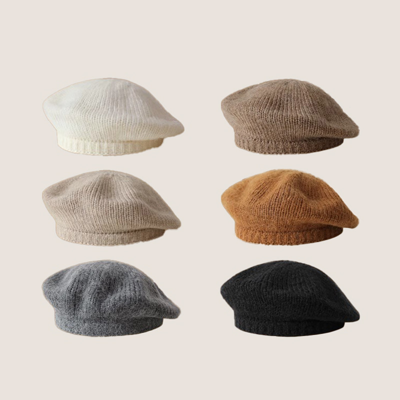 Versatile beret, trendy girl's birthday style, simple solid color beret, fashionable temperament, mohair knitted painter's hat