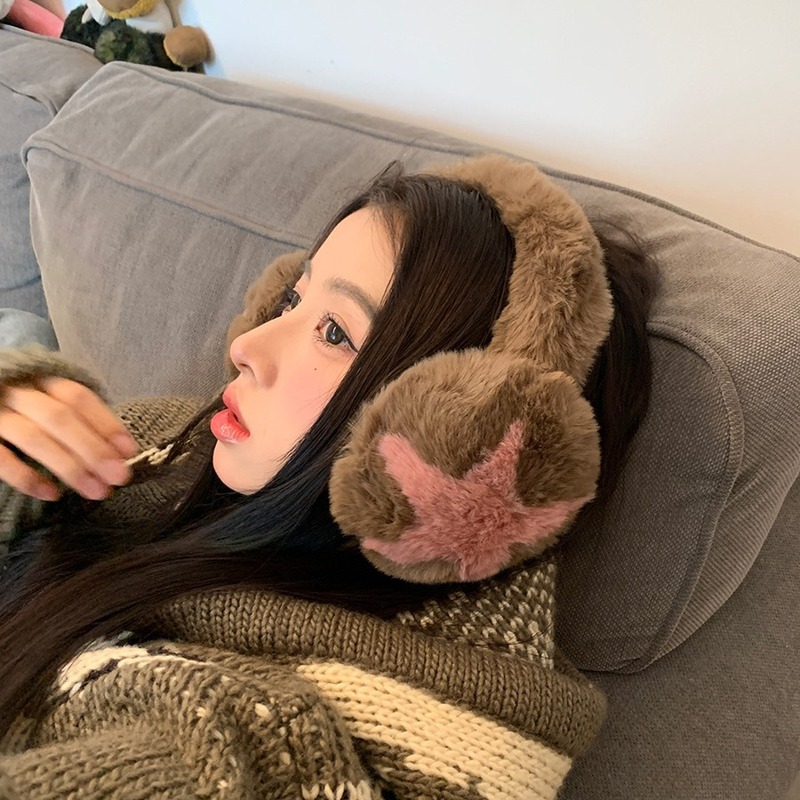 Cute five-pointed star windproof earmuffs, antifreeze earbags, earphone-style warm plush earmuffs, a must-have for women in winter