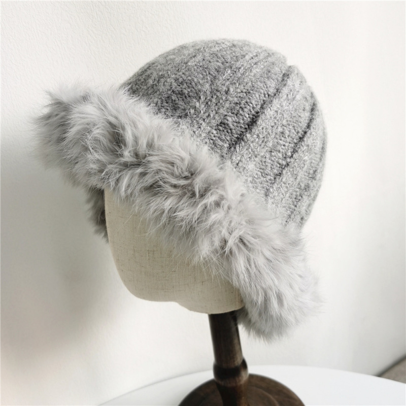 Autumn and winter woolen hat for women Korean version cute fur ball ear protection fisherman hat winter warm plush knitted hat trendy