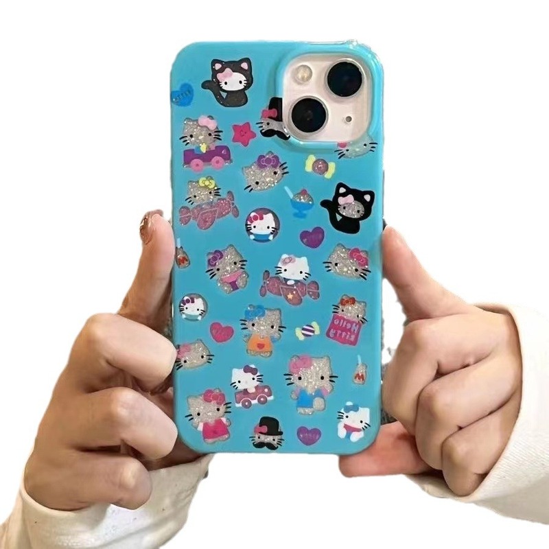 Black and white Hello Kitty iPhone15/14promax Apple mobile phone case 13/12/11pro soft shell xr/xs/8p