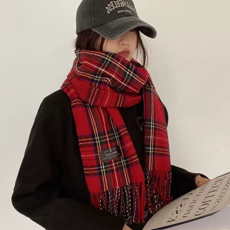 Scarf winter women's high-end plaid shawl 2024 new autumn all-match Korean atmosphere scarf thickened dual-use