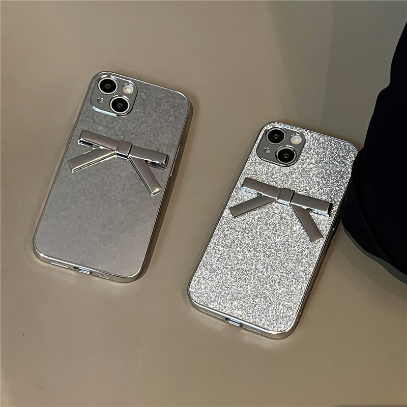 INS three-dimensional bow mirror mobile phone case suitable for Apple 15/14P fine hole hard shell iPhone 13/12 all-inclusive