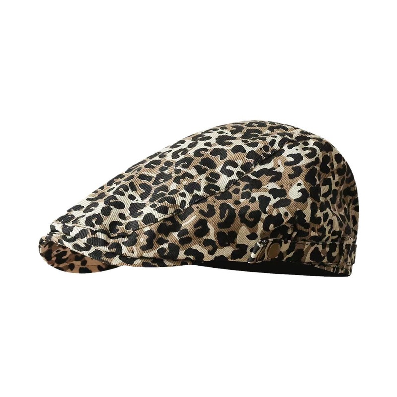 Retro leopard print beret versatile denim pattern men's and women's painter's hat literary and casual big head showing face small forward hat