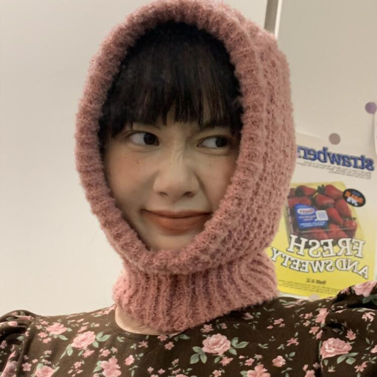 Korean ins one-piece neck scarf pullover hat cute and funny Baotou ear protection knitted hat warm balaclava hat