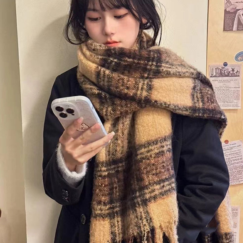 Maillard striped long scarf 2024 new autumn and winter thickened warm shawl high-end atmosphere thickened large scarf