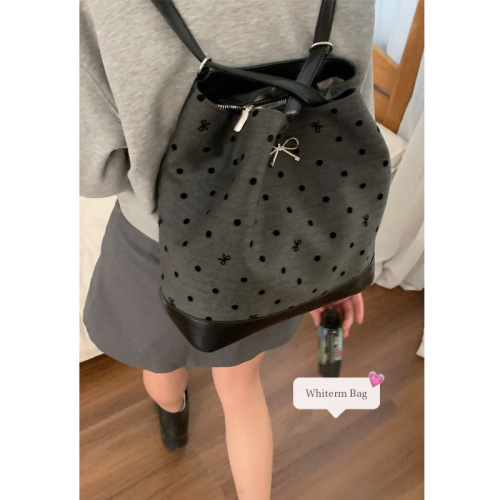 Korean style college style casual large capacity women's bag 2024 new polka dot print bucket bag fashionable backpack