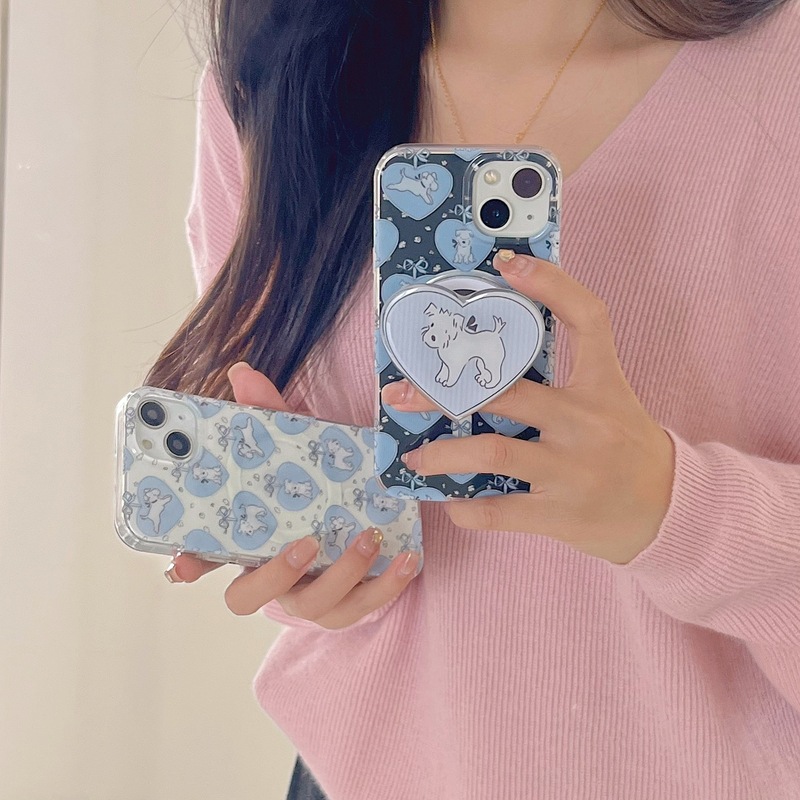 Magnetic double-layer blue love puppy suitable for Apple 15 mobile phone case iPhone 13 ProMax female 14 anti-fall 12