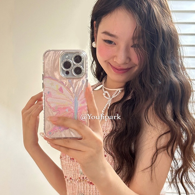 Gentle temperament girl pink butterfly suitable for iPhone15promax Apple 14 mobile phone case 13 new model 12 soft