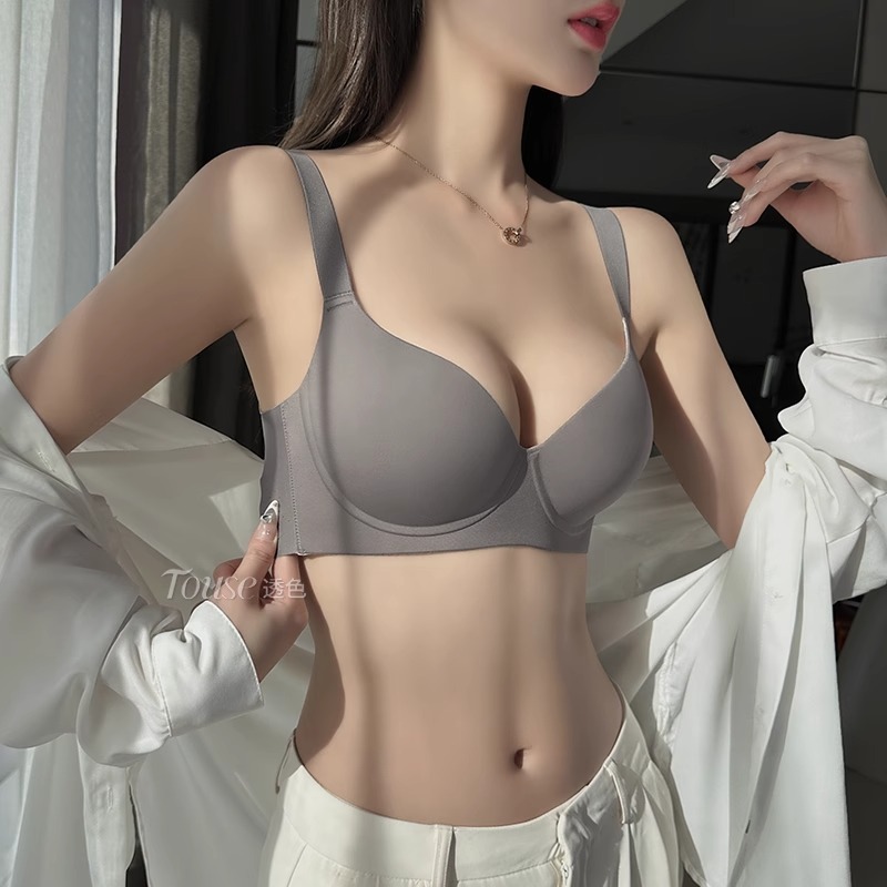 Women's thin summer breast reduction bra with small breasts and small breasts, anti-sagging, large size full cup seamless bra