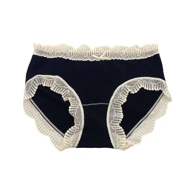 French lace mid-waist modal underwear, feminine simple pure cotton crotch bag hip briefs, breathable shorts for girls