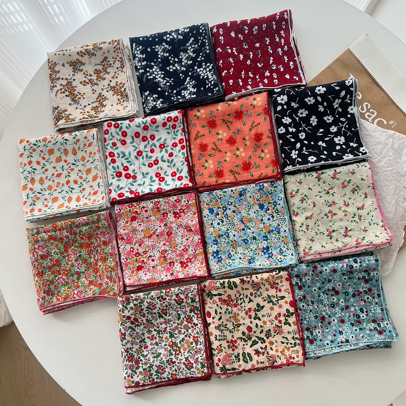 Japanese retro all-match floral square scarf literary small fresh cotton small scarf women's thin decorative silk scarf