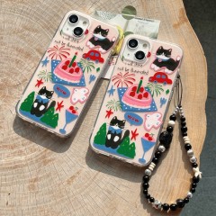 Cartoon Cake Cat 15Pro/14Promax mobile phone case suitable for iPhone13/12Pro double layer 11 chain