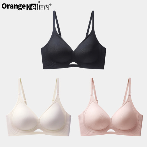 Orange inner banana concave bra for women summer new style front triangle hollow breathable no steel ring push-up thin cup no restraint bra
