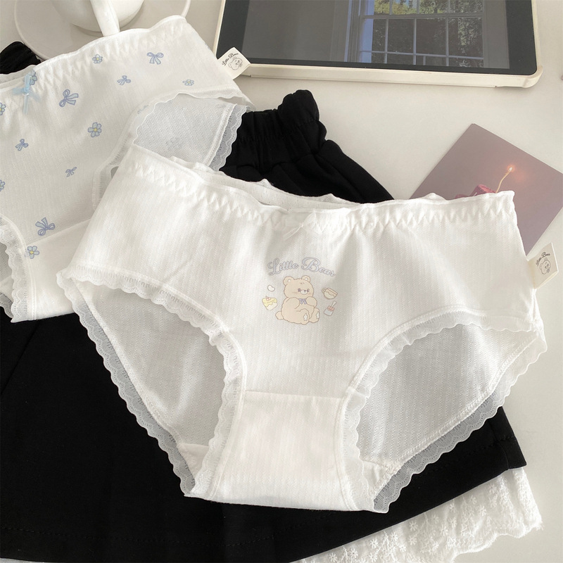 Milk blue bear A-type baby cotton women's underwear cute pure cotton crotch summer thin antibacterial mid-waist women's briefs