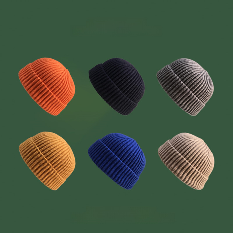 Autumn and winter short warm melon skin hat men's Korean style knitted dome beanie cold hat women's street hip-hop trendy woolen hat