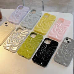 Solid color three-dimensional butterfly suitable for iphone13 Apple 15ProMax mobile phone case new 14 pleated 11 soft shell for women