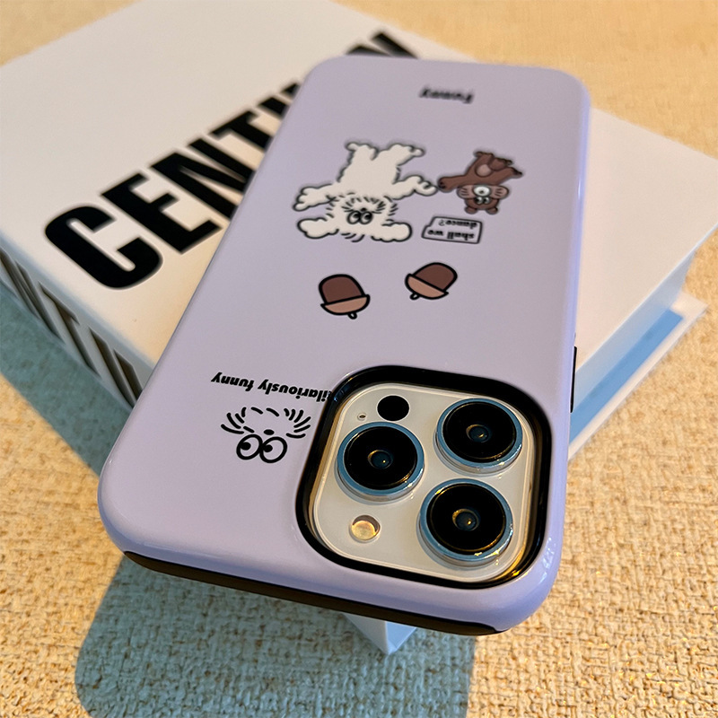 Suitable for iPhone15 film Apple 15pro two-in-one cartoon 15promax cute purple bottom puppy