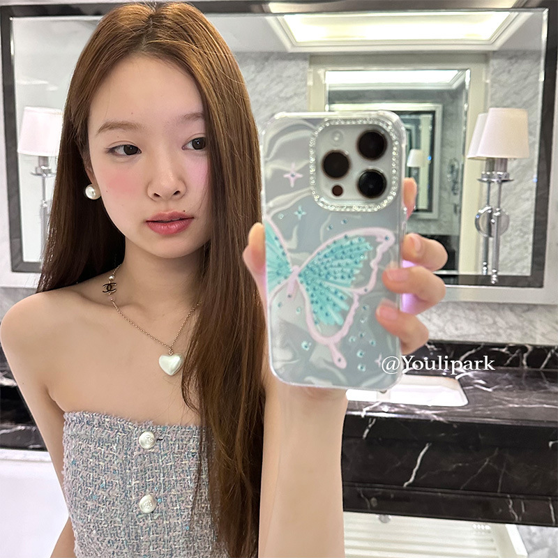 Temperament point diamond butterfly suitable for Apple 15ProMax mobile phone case iPhone13 Internet celebrity 14 anti-fall 11 female 12 soft