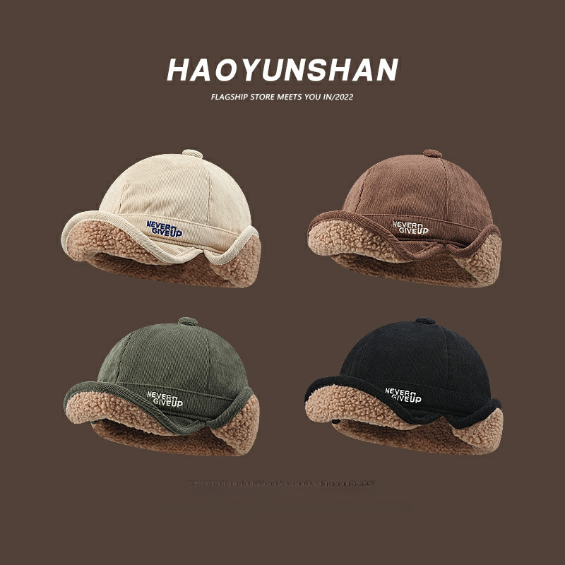 Internet celebrity ins lamb velvet thickened warm duck tongue ear protection hat for men and women autumn and winter thickened cycling and flying Lei Feng hat