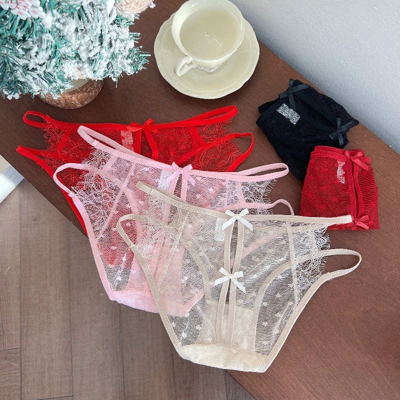 Japanese eyelash sexy lace women's underwear transparent hot breathable pure desire love mesh low-waist triangle underwear for women