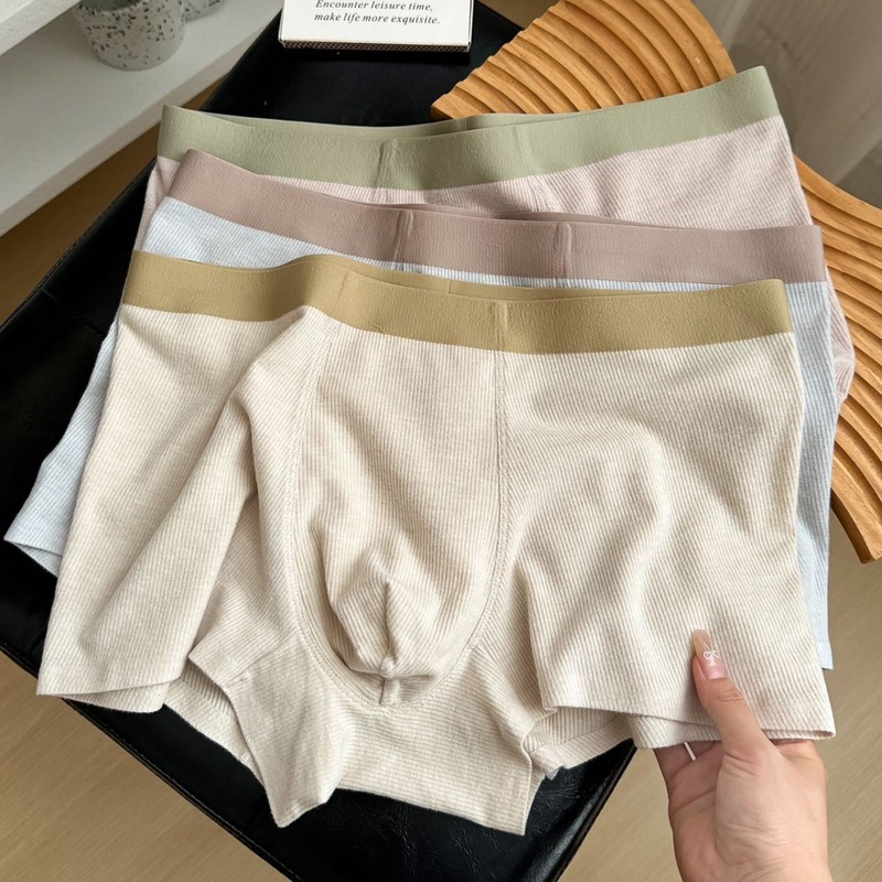NS131 soft and waxy seamless full pants 7A brushed warm cotton crotch rib contrast color skin-friendly men's underwear full cotton crotch