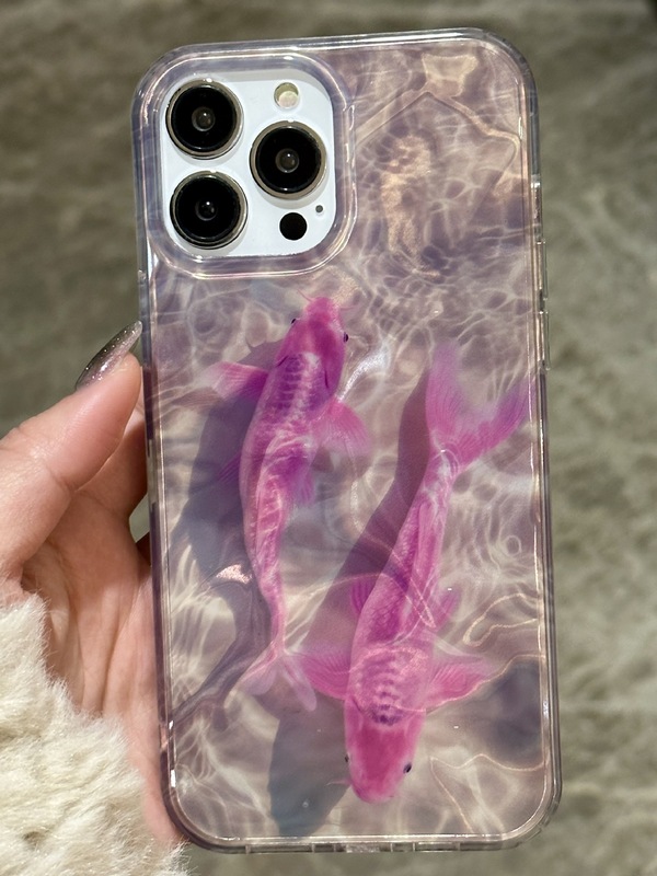 Laser water ripple pink koi iPhone15 Apple 12 suitable for 13/14pro max mobile phone case anti-fall 11