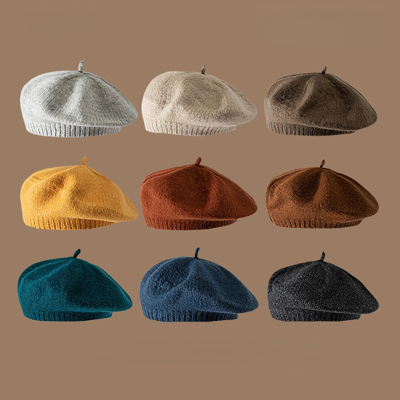 Japanese retro knitted woolen beret hat Korean version for men and women trendy British bud Japanese painter hat