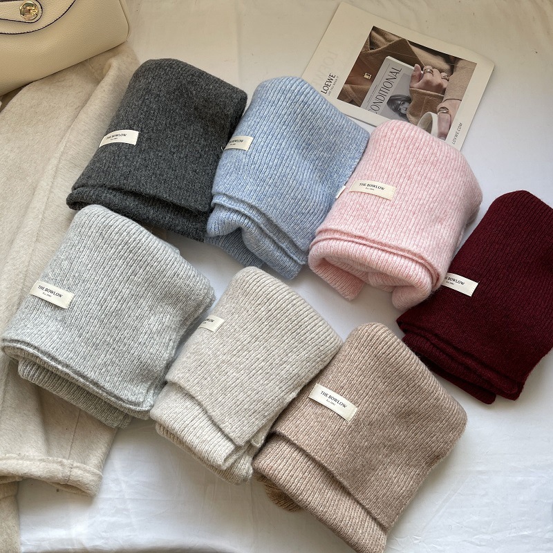Korean style winter versatile vertical pattern solid color wool blended scarf for women outdoor thickened warm wool knitted scarf