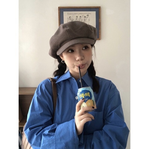 Japanese woolen large version face-showing little painter hat is versatile and easy to wear retro octagonal hat