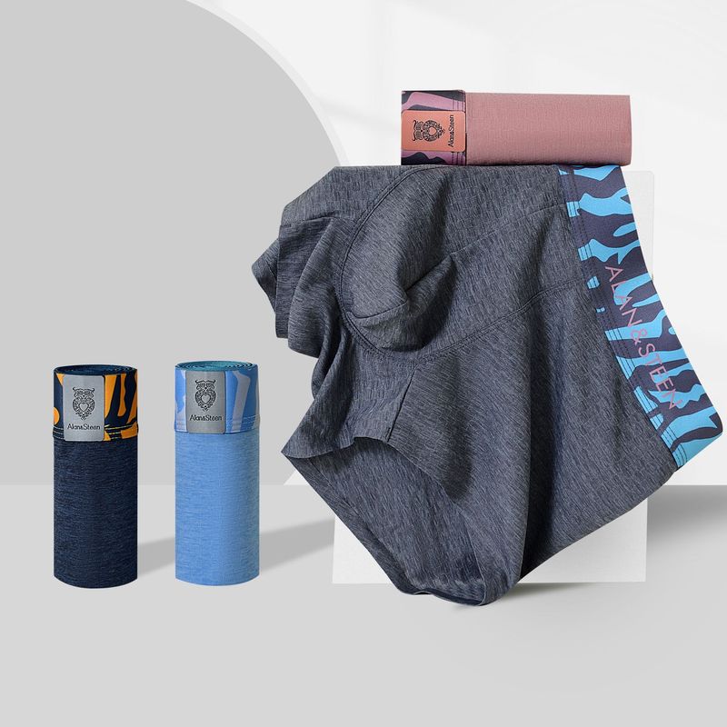 Summer men's seamless ice silk underwear personalized large size breathable male student boxer briefs solid color boxer shorts wholesale