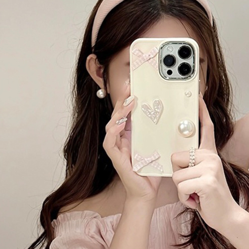Pearl love mobile phone case suitable for iPhone14Pro bow 13 Apple silicone 12 women's style ins style creative