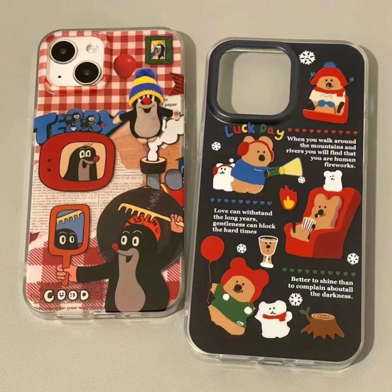 Little Mole Persimmon Bear Apple 15/14promax mobile phone case 13/12/11pro soft shell xr/xs/8p straight edge