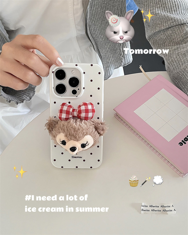 ins polka dot Shirley Rose plush bracket Apple 15Pro/14Promax mobile phone case suitable for iPhone13pro